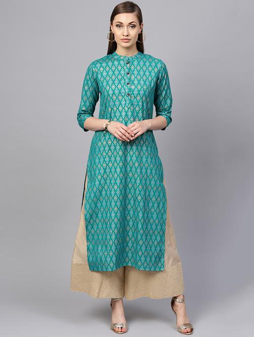 foil printed straight kurta - 16170208 - Very Small Image - 1