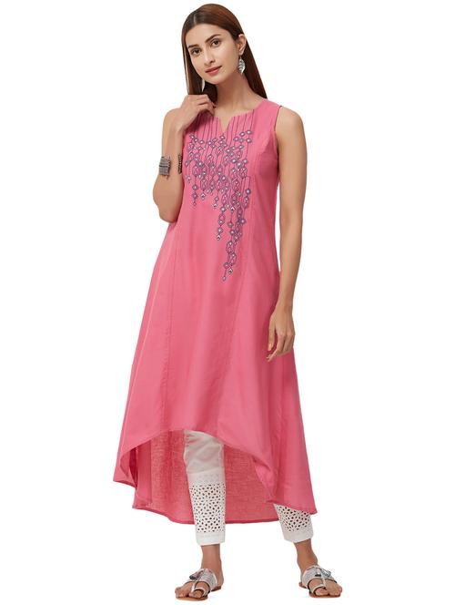 embroidered high low kurta - 16170693 - Very Small Image - 1