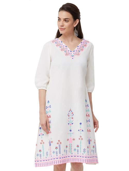 tie up sleeved embroidered a-line dress - 16170708 - Very Small Image - 1