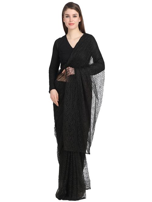 black lace embroidered saree with blouse - 16171672 - Very Small Image - 1