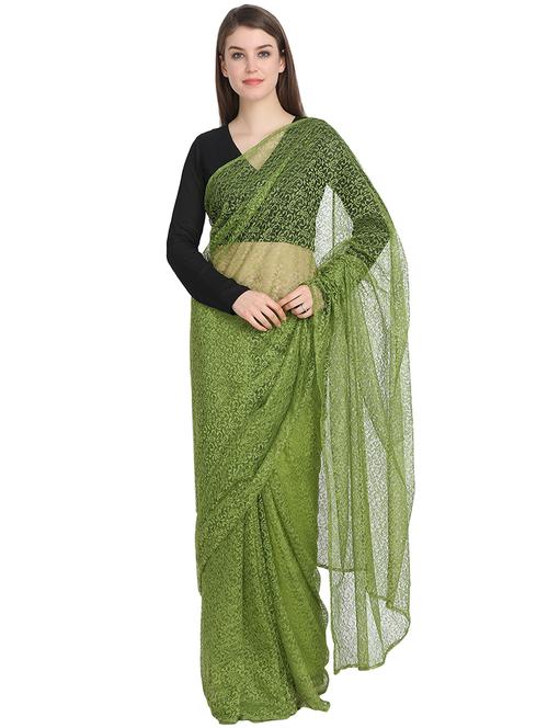 green lace embroidered saree with blouse - 16171675 - Very Small Image - 1