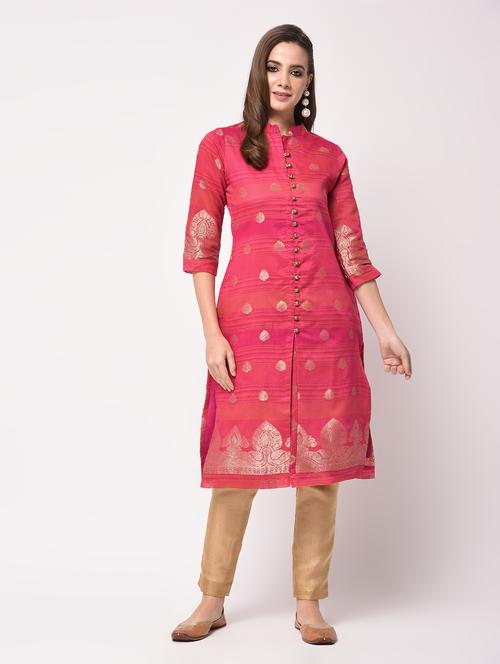 zari motifs straight kurta - 16172939 - Very Small Image - 1