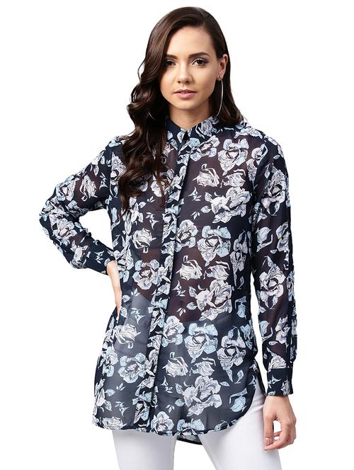 concealed placket floral shirt tunic - 16173045 - Very Small Image - 1