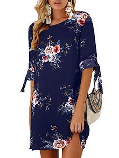 tie up sleeved floral shift dress - 16176231 - Very Small Image - 1
