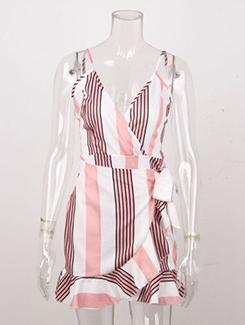 ruffle detail striped faux wrap dress - 16176293 - Very Small Image - 1