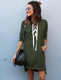 lace up detail shift dress - 16176308 - Very Small Image - 1
