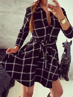 tie knot checkered flared dress - 16176322 - Very Small Image - 1