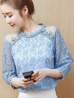 mock neck floral laced top - 16176625 - Very Small Image - 1