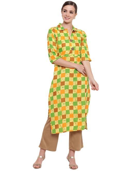 checkered printed straight kurta - 16178277 - Very Small Image - 1
