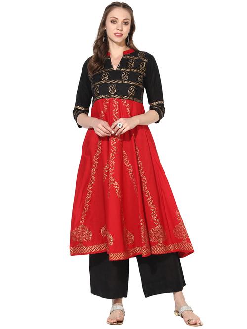 block printed flared kurta - 16179253 - Very Small Image - 1