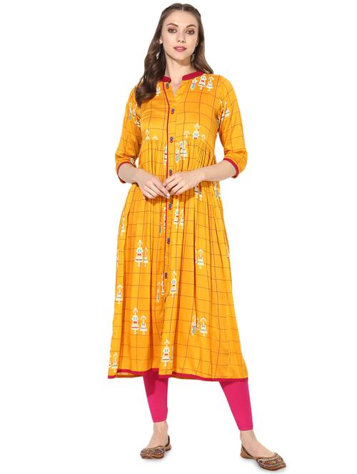 checkered printed flared kurta - 16179296 - Very Small Image - 1