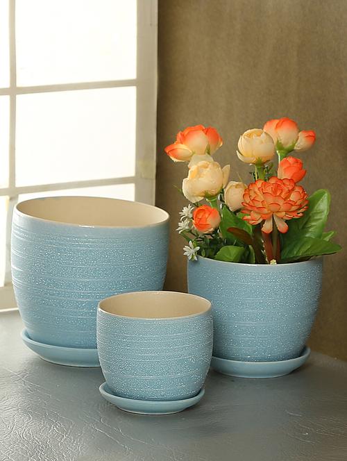 sky blue ceramic pot - set of 3 - 16179437 - Very Small Image - 1