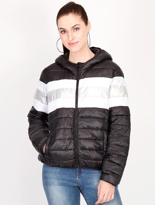 color block hooded neck quilted jacket - 16179912 - Very Small Image - 1