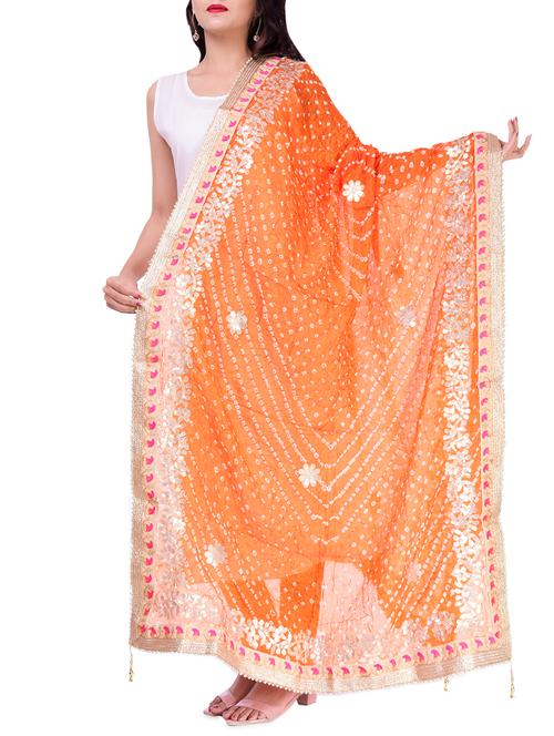 orange silk dupatta - 16180208 - Very Small Image - 1