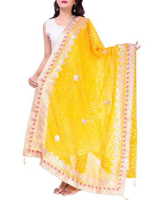 yellow silk dupatta - 16180211 - Very Small Image - 1