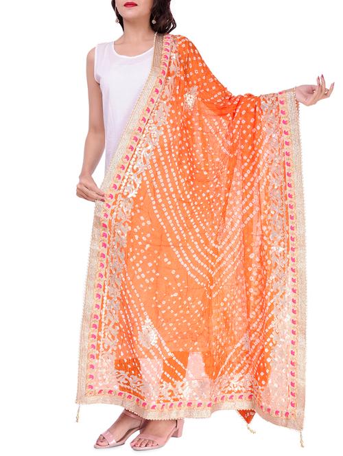 orange silk dupatta - 16180217 - Very Small Image - 1