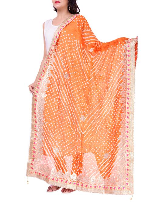 orange silk dupatta - 16180218 - Very Small Image - 1