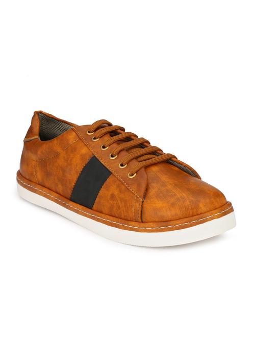 tan leatherette lace up sneakers - 16183767 - Very Small Image - 1