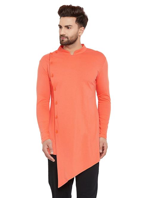 orange solid asymmetric kurta - 16184053 - Very Small Image - 1