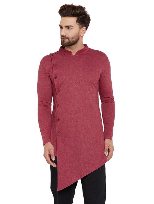 maroon cotton blend asymmetric kurta - 16184107 - Very Small Image - 1