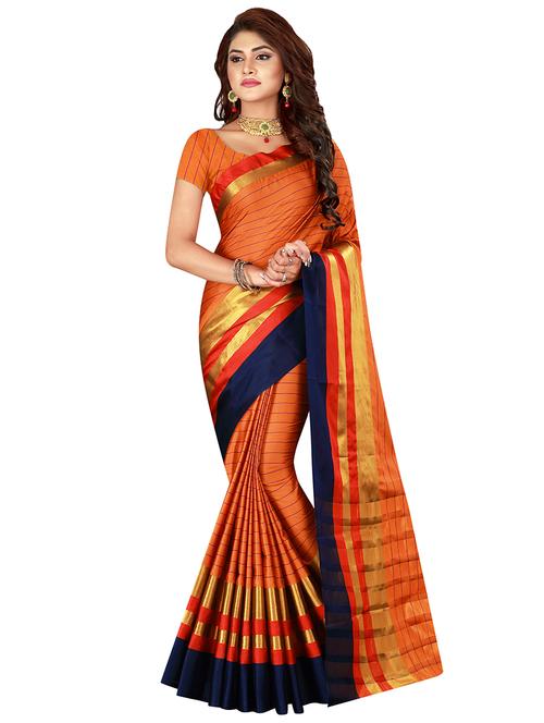 striped zari motif tussar saree with blouse - 16184654 - Very Small Image - 1