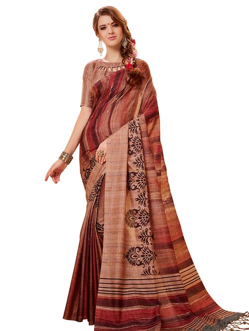 ethnic motifs printed saree with blouse - 16185014 - Very Small Image - 1