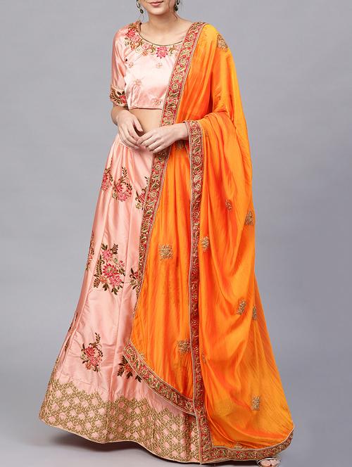 peach cotton flared lehenga - 16185041 - Very Small Image - 1