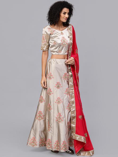 grey cotton flared lehenga - 16185045 - Very Small Image - 1