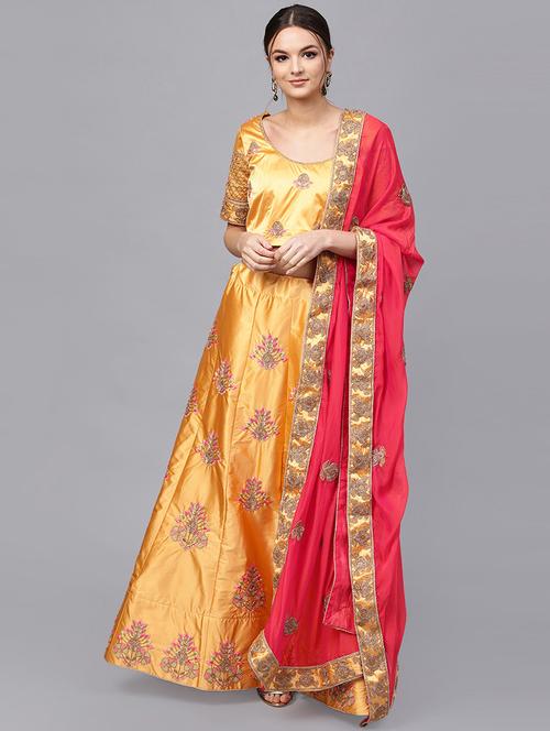 yellow cotton flared lehenga - 16185046 - Very Small Image - 1