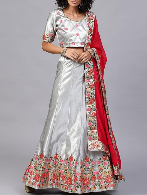 grey cotton flared lehenga - 16185047 - Very Small Image - 1