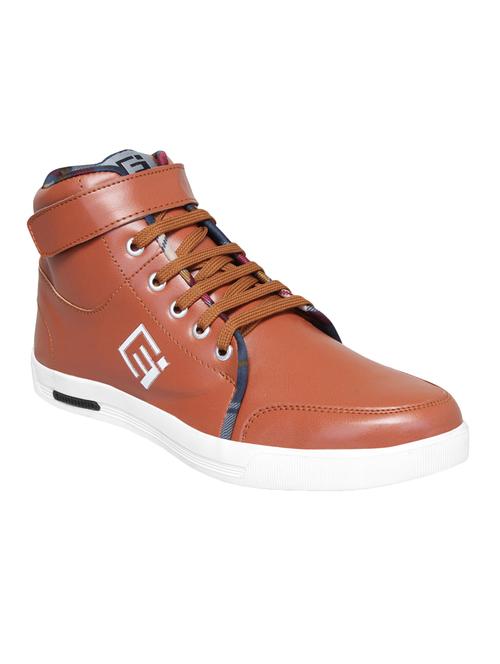 tan leatherette lace up sneakers - 16185350 - Very Small Image - 1