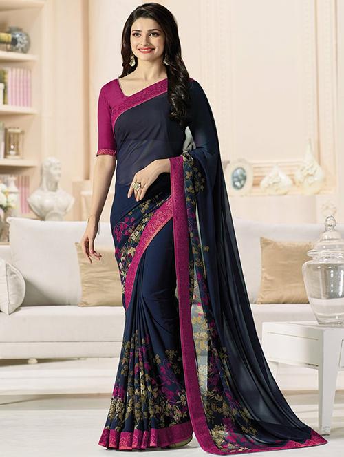 contrast bordered printed saree - 16185885 - Very Small Image - 1