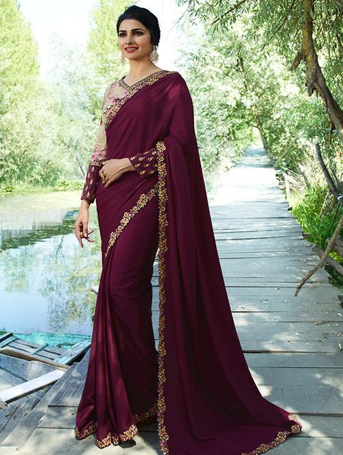 embroidered solid saree - 16186022 - Very Small Image - 1