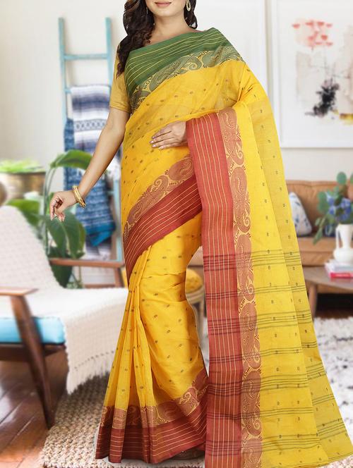 solid with bordered tant saree - 16186135 - Very Small Image - 1