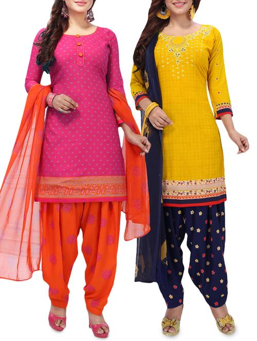 set of 2 multicolor unstitched suit combo - 16186680 - Very Small Image - 1