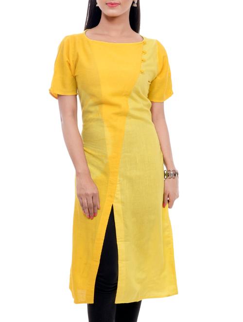 mustard cotton high slit kurta - 16186928 - Very Small Image - 1