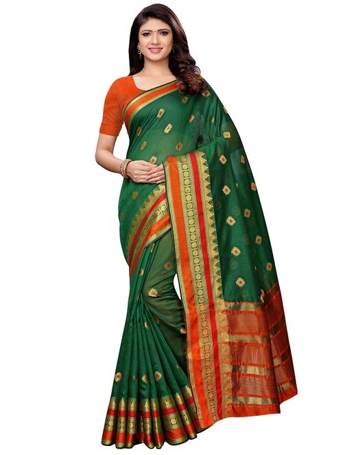 zari motifs green maheshwari saree with blouse - 16187316 - Very Small Image - 1