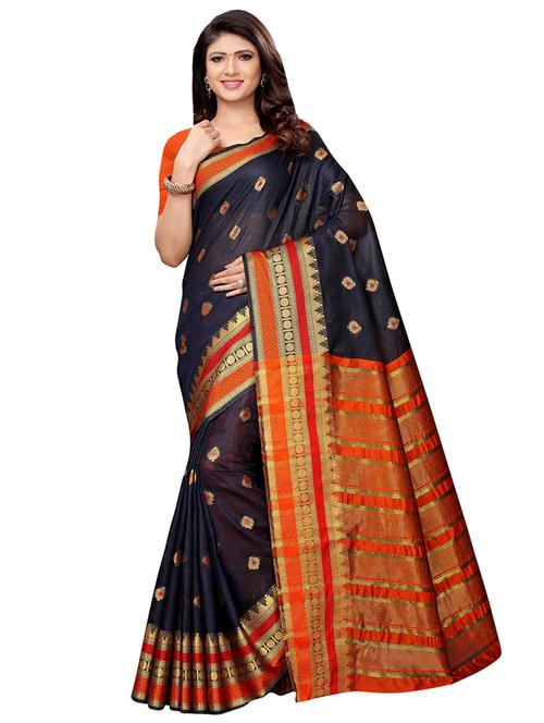 zari motifs navy maheshwari saree with blouse - 16187317 - Very Small Image - 1