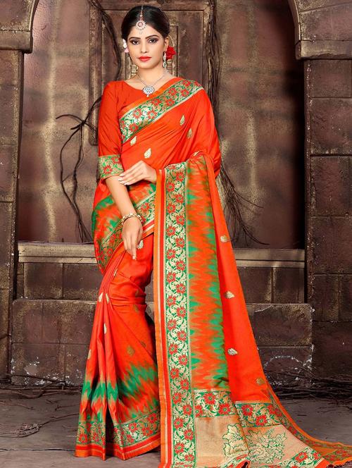 zari woven saree with blouse - 16187405 - Very Small Image - 1