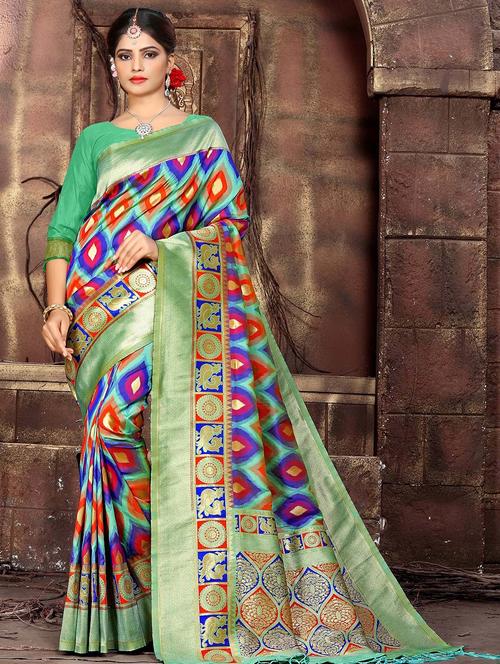 foil print woven saree with blouse - 16187407 - Very Small Image - 1