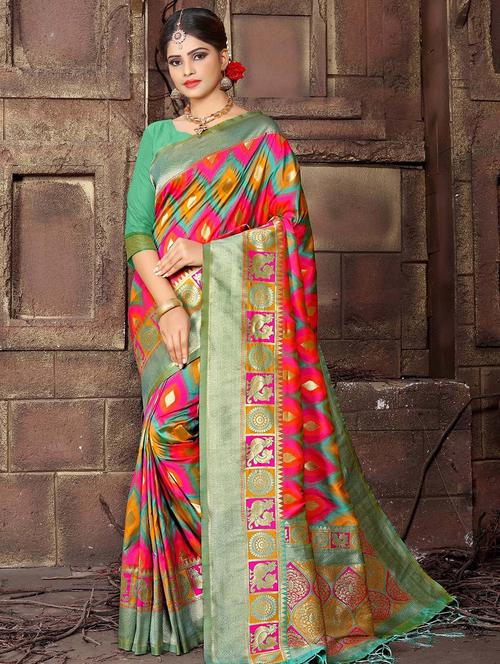 foil print woven saree with blouse - 16187409 - Very Small Image - 1