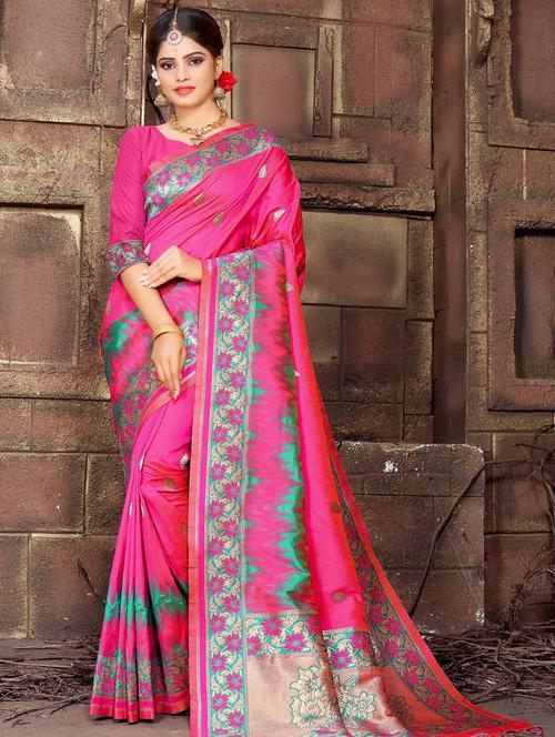 floral woven saree with blouse - 16187410 - Very Small Image - 1