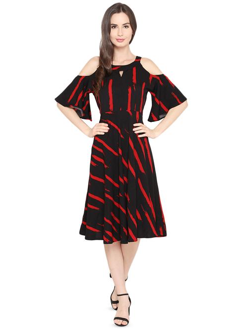 cold shoulder flared dress - 16187463 - Very Small Image - 1