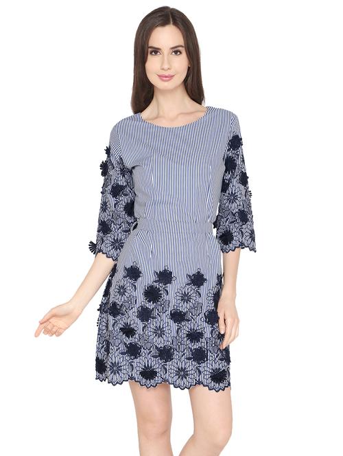 floral embroidered striped a-line dress - 16187468 - Very Small Image - 1