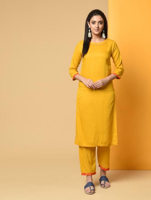 yellow rayon aline kurta - 16187512 - Very Small Image - 1