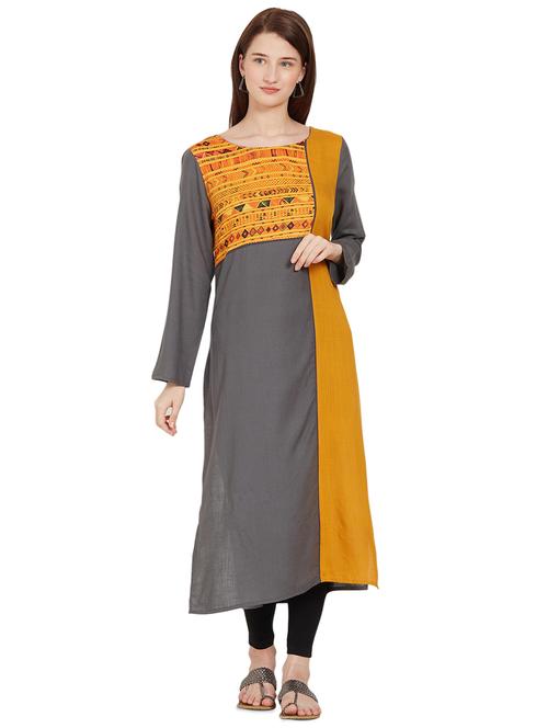contrast straight kurta - 16187738 - Very Small Image - 1