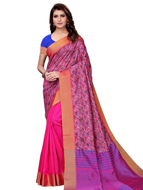 half & half woven saree with blouse - 16187761 - Very Small Image - 1