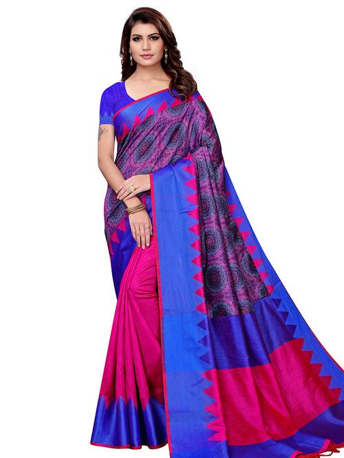 half & half woven saree with blouse - 16187763 - Very Small Image - 1