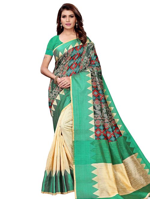 half & half woven saree with blouse - 16187769 - Very Small Image - 1