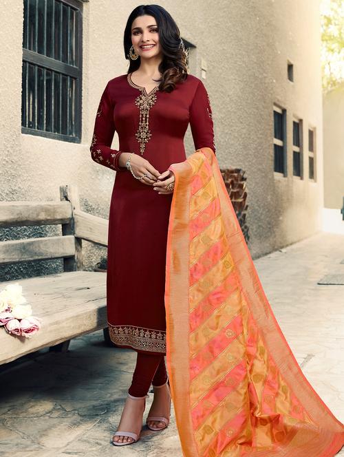 embroidered semi-stitched churidaar suit - 16188026 - Very Small Image - 1
